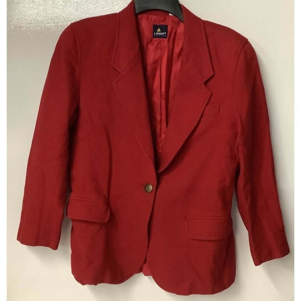 Liz Sport Woman's Wool Blazer Jacket Red w/ Gold Buttons Lined Pockets (Sz 10P)